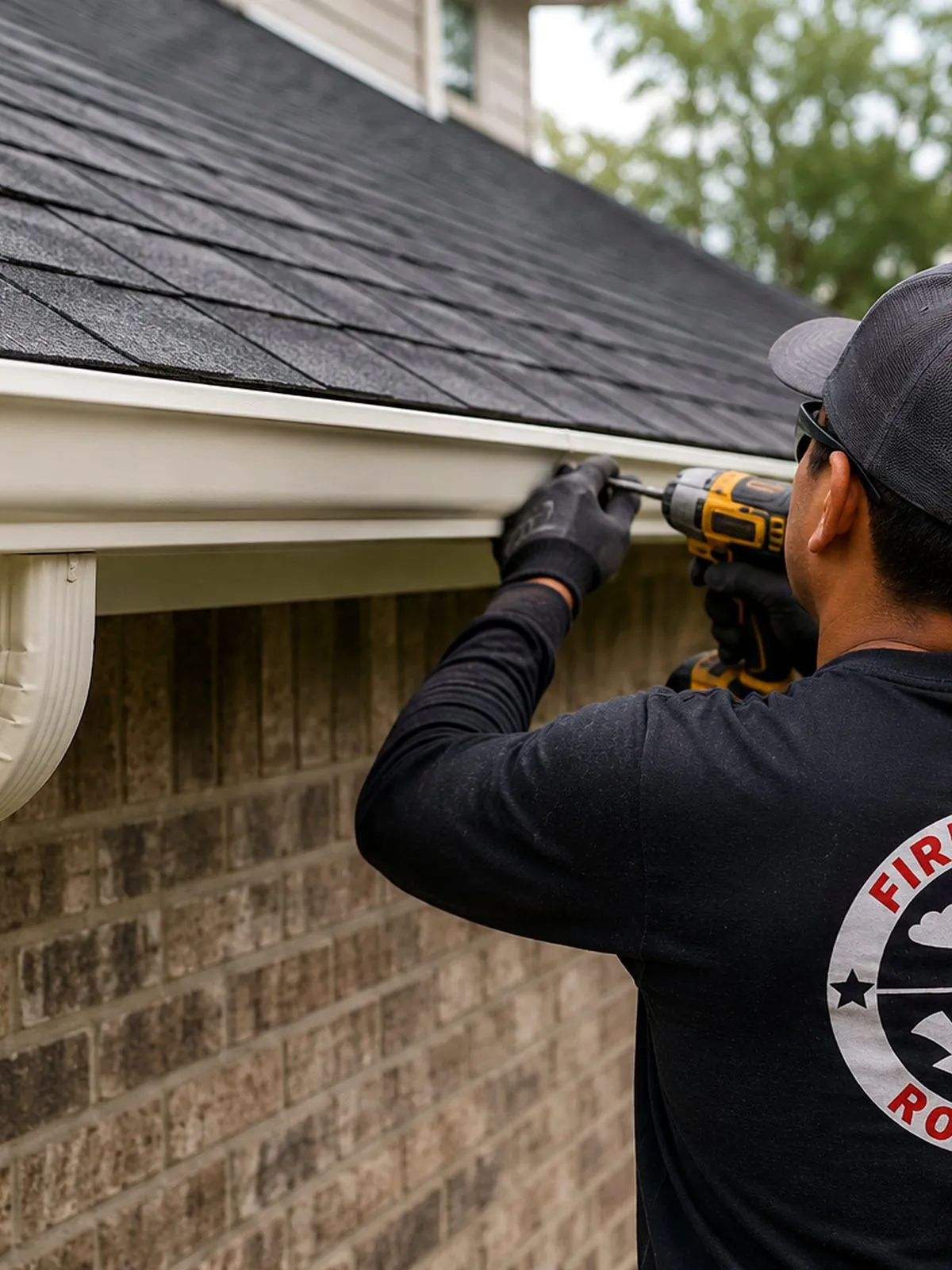 Firewheel crew installing gutters