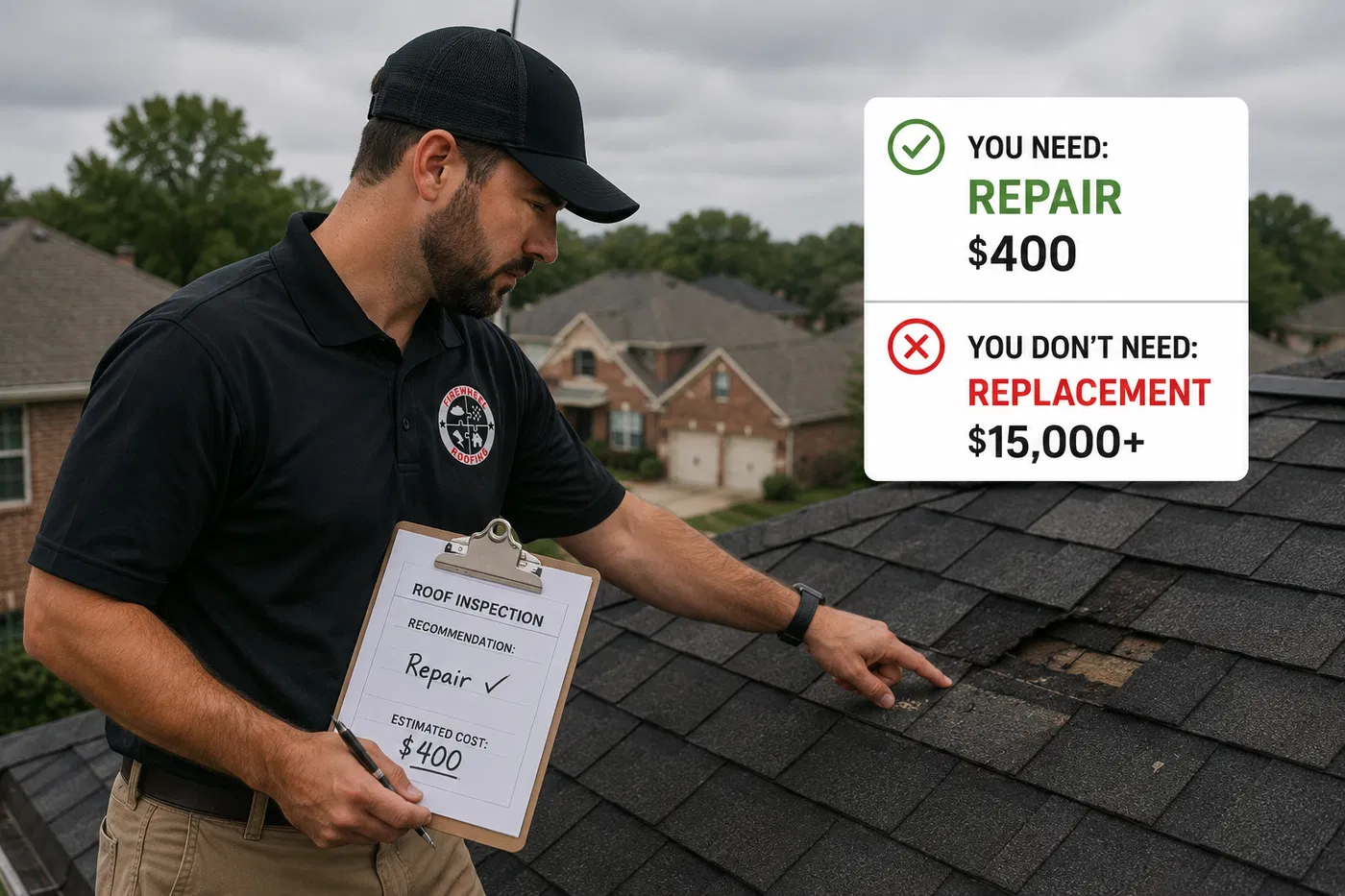 Honest roof repair diagnosis by Firewheel Roofing