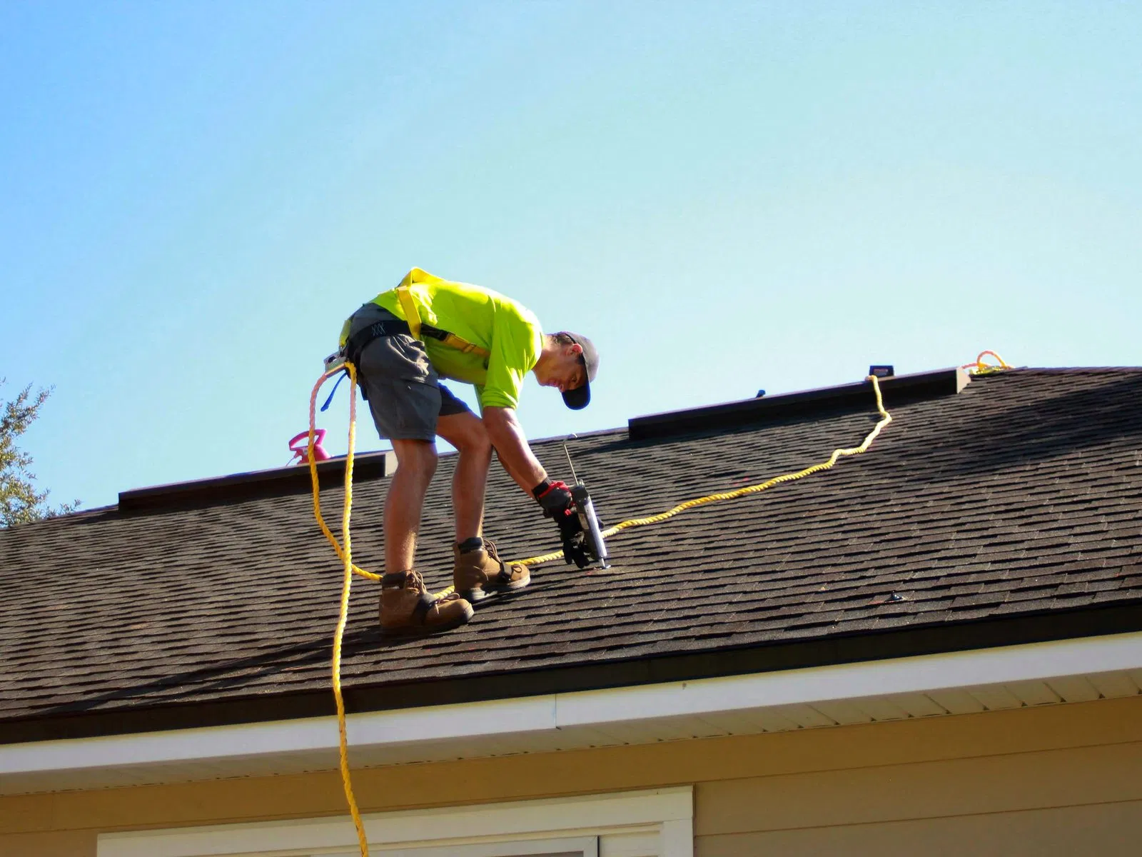 Roof repair action shot