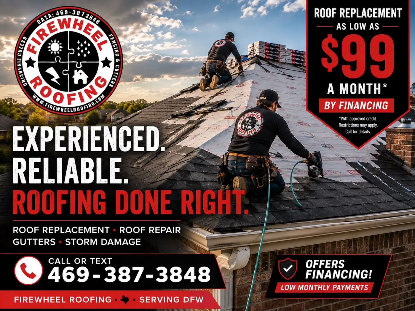 Firewheel Roofing — roof replacement. Free inspections across DFW, call (469) 387-3848.