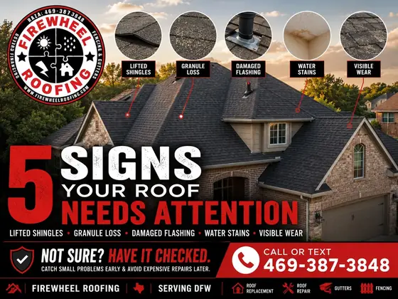 Firewheel Roofing poster: 5 signs your roof needs attention